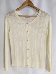 アイボリー ケーブル編み カーディガン　Lサイズ