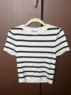ZARA ストライプ ショート丈半袖トップス Mサイズ