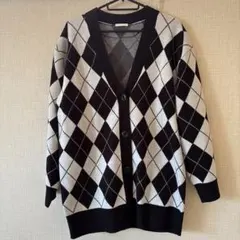 アーガイル柄 長袖カーディガン