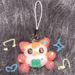 ハンドメイドキーホルダー平成女児ウィッシュコア平成猫型チャーム ピンク