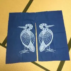 インデゴブルー　鳥のデザインのれん 綿100% 藍染
