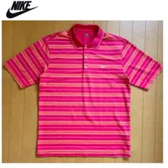 NIKE GOLF 半袖ポロシャツ　赤xオレンジボーダー　DRY-FIT L
