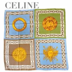 美品 CELINE セリーヌ 大判シルクスカーフ チェーン柄 ロゴ ヴィンテージ