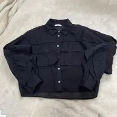 ZARA フリル付きダークブルーシャツ