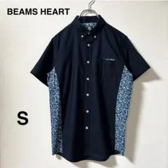 美品！【BEAMS HEART】半袖ボタンダウンシャツ ネイビー 花柄切替Sのサムネイル