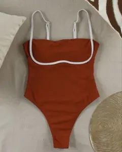 ワンピース水着 ブラウン×ホワイト バイカラー