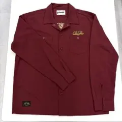 【クリーニング済】Schott 刺繍長袖ワークシャツ L バーガンディ エンジのサムネイル