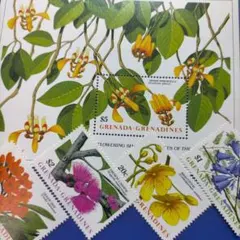 3925 外国切手 グレナダ・グレナディーン 花木 シリーズ 4種+シート