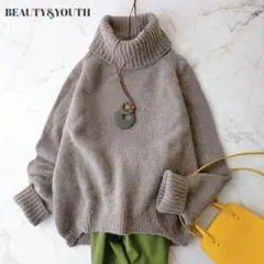 ビューティーアンドユース　グレー　タートルネックウールセーター　ウール100%