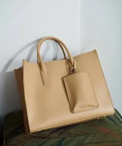 ベージュ トートバッグ 取り外しポーチ付き