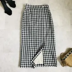スローブイエナ ラップスカート ギンガムチェック ロングスカート リネン 白 黒のサムネイル