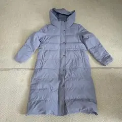 ブルーグレー フード付きロングダウンジャケット