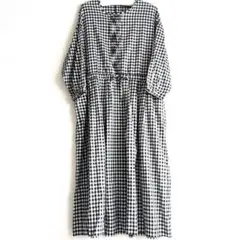美品 ほぼ日+a. 大橋歩 ワンピース ギンガムチェック 青 綿 日本製 M