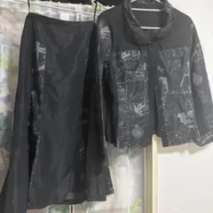 Meunier 黒ジャケットとスカートセットアップ サイズ40 お洒落柄