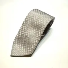 イタリア製 ドルガバ 単色 ブロック柄 ネクタイ シルバーグレー シルク 無地