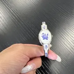 稼動品　アンドレアムッシュ　花柄　青デザインハイビスカス　バングル　腕時計 稼動品 アンドレアムッシュ 花柄 青デザインハイビスカス バングル