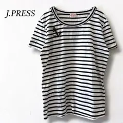 【ジェイプレス】ボーダー半袖Tシャツ カットソー マリン ワッペン 白黒 L 綿のサムネイル