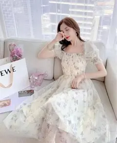 フラワープリント シフォンマキシドレス