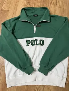 POLO ハーフジップスウェット 緑/白