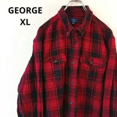 USA古着 GEORGE ネルシャツ XL レッド　ブラック　チェック