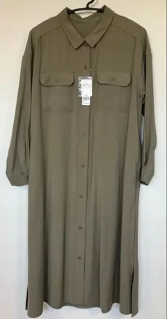 新品 GLOBAL WORK カーキ 長袖シャツワンピース M