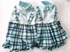 ★なおみ様専用★水色チェック サスペンダードレス 2点セット・小型犬用