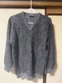 グレー Vネック ケーブル編み ニットセーター RENOWN