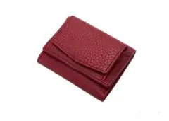 【本革】財布　レッド 三つ折り 小銭　スキミング　レディース　持ち運び　小物　赤