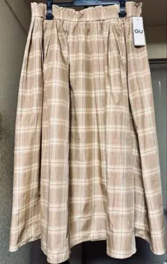 【未使用新品】GU ベージュ チェック フレアスカート 3XL