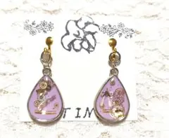 紫花柄イヤリング ハンドメイド作品