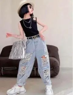 ダメージ デニム ズボン キッズ ダンス レッスン着