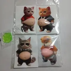 ☓　お腹　ぽっこり　シリコン　ぷにぷに　ステッカー　猫　柴犬　シール　4枚