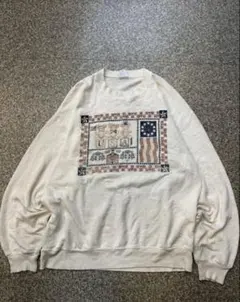 90s JERZEES USA製 刺繍スウェット Lサイズ クリーム色
