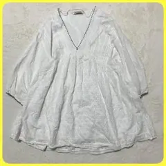 美品 ZARA レース 刺繍 チュニックワンピース L 白 オーバーサイズ 長袖
