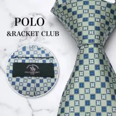【未使用級】 ポロ&ラケットクラブ ネクタイ 総柄 グリーン