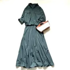 ミラオーウェン 重ね風レイヤード　マキシ丈 シャツワンピース