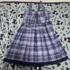 紫と黒のチェック柄ノースリーブミニワンピース 地雷系 サブカル パンク
