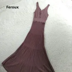 Feroux フェルゥ レースアップ ノースリーブリブニットワンピース マキシM