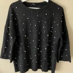 本日限定値下げ　ZARA パール付きニットトップス　 グレー サイズS