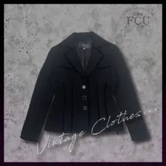 【極美品】モード デザイン テーラードジャケット ベロア切替 異素材 黒 レトロ