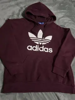 adidas バーガンディ フード付きパーカー L