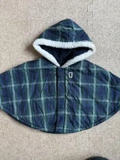 MIKI HOUSE ベビーポンチョ チェック柄 フリース裏地付き