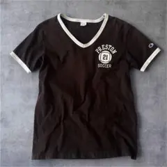 【希少】チャンピオン Vネック リンガーTシャツ サッカー フェードブラウン M