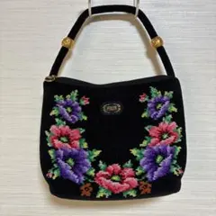 FEILER 花柄刺繍 ハンドバッグ 黒