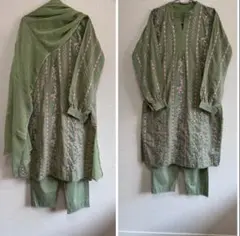 Punjabi Green Lawn Embroidered Kurta Set