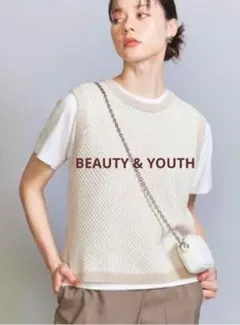 BEAUTY&YOUTH ジャカードノースリーブニット ベスト ベージュ