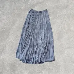 シワ加工 フレアロングスカート 水色 森ガール M