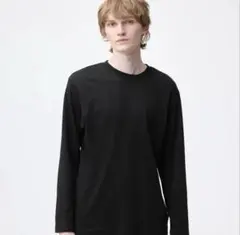 GU ソフトコットンクルーネックT（長袖）【残りBLACK黒】