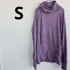 レディース 紫 ボーダーハイネック長袖トップス【S】カジュアル