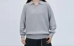 グレー ポロネック セーター 長袖